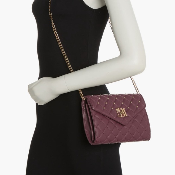 Badgley Mischka Handbags - Badgley Mischka Quilted Shoulder Bag in Burgundy/gold studs and crossbody NWT